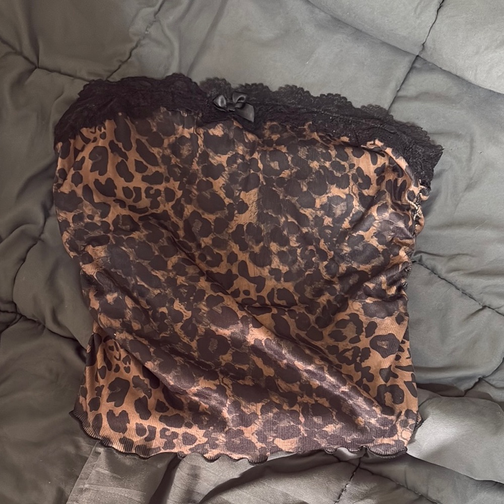 Leopard Print Lace Trim Tube Top